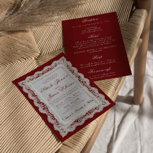 Paper Lace Burgund Old Money All-in-One-Hochzeit Einladung