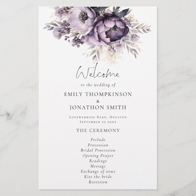 PAPER Lilac Lila Florals Hochzeitsprogramm (Vorne)