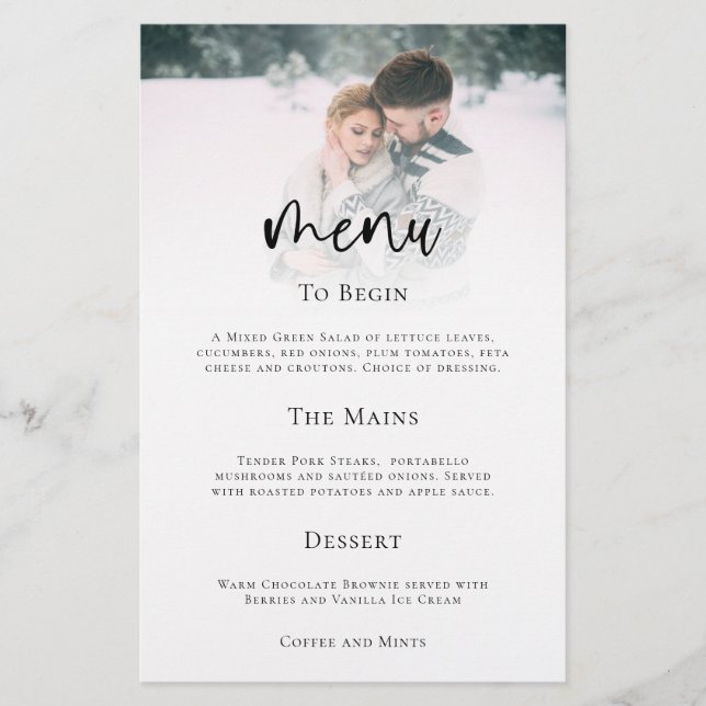 PAPER Minimalistisches Foto Skript Hochzeitmenü Flyer (Vorne)