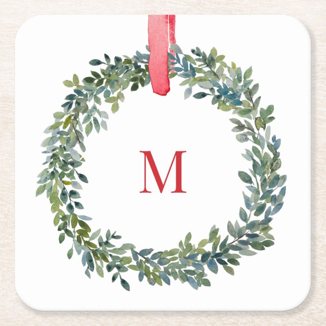 Paper Monogram Christmas Watercolor Untersetzer (Vorderseite)