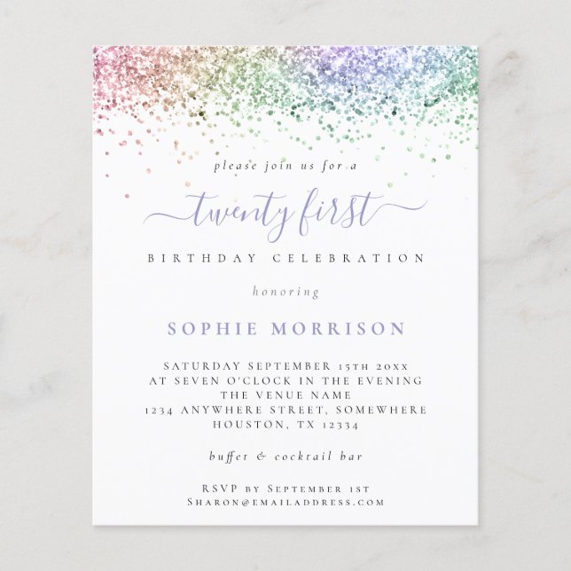 PAPER Multicolor Glitzer 21. Party Einladung Flyer (Vorne)