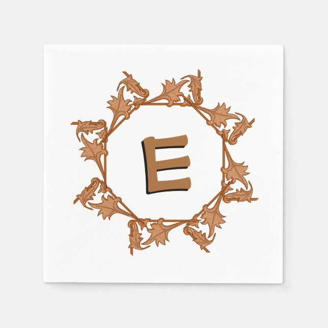 Paper Napkin - Blätter in Circle mit Initial Serviette (Vorderseite)
