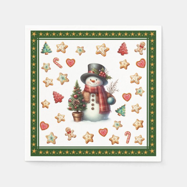 Paper Napkin Cocktail Snowman Christmas Cookies Serviette (Vorderseite)