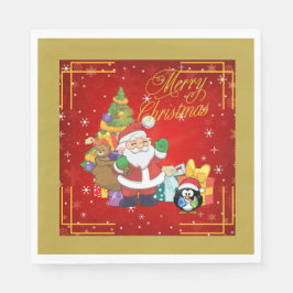 Paper Napkin Santa Claus und Penquin Serviette