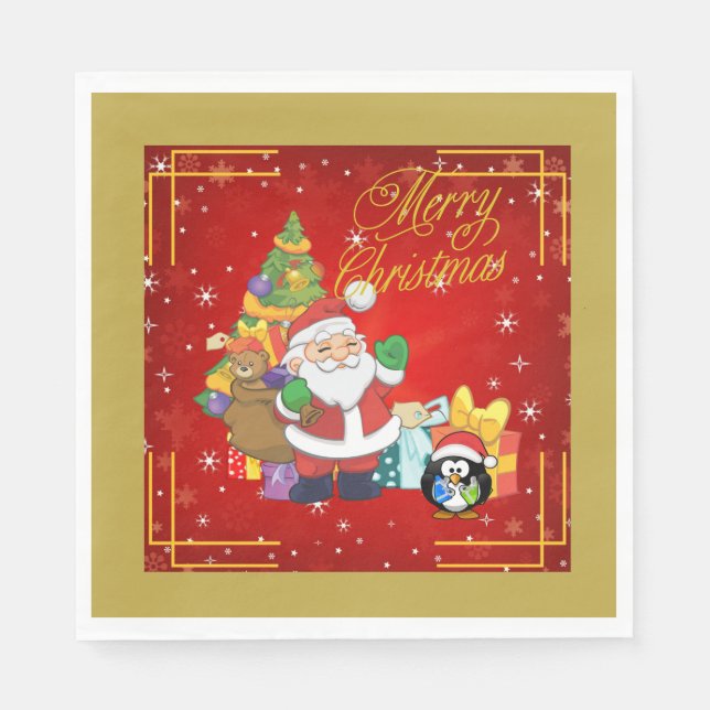 Paper Napkin Santa Claus und Penquin Serviette (Vorderseite)