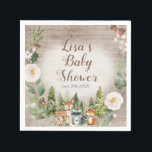 Paper Napkin Winter Woodland Animals White Floral Serviette<br><div class="desc">Winter Woodland Animals White Floral Silver Snowflakes Baby Shower Napkin Wording can be change into any chance.</div>