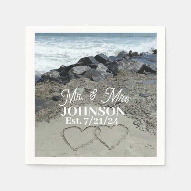 Paper Napkin - Zwei Herzen im Sand Serviette (Vorderseite)