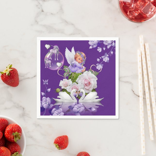 Paper Napkins, Baby Angel Lila Blumenschlange Serviette (Beispiel)