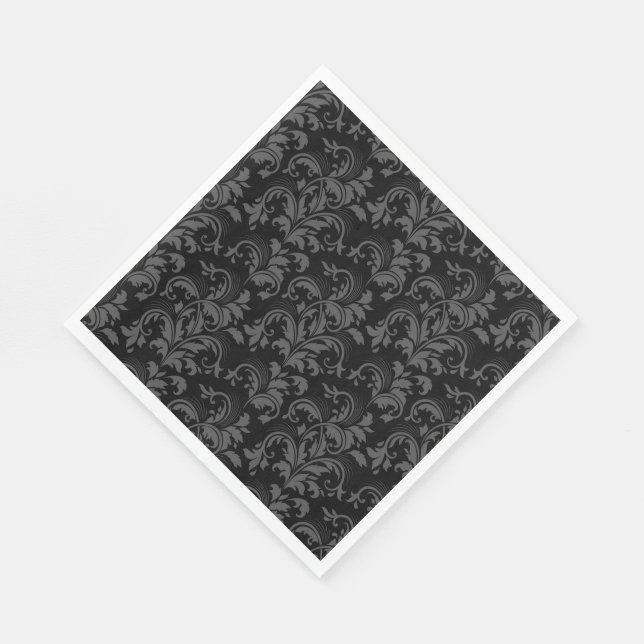 Paper Napkins-Black-Blüh Serviette (Ecke)