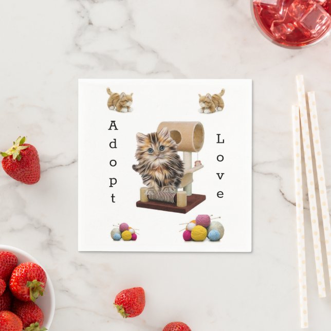 Paper Napkins, Cat Kitten Condo Adoptiert Liebe Serviette (Beispiel)