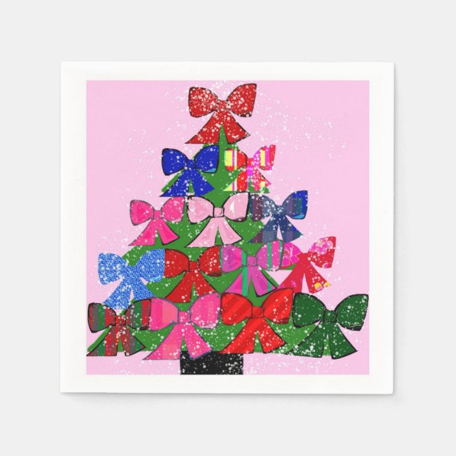 Paper Napkins, Cocktail Weihnachtsbaum Bows Serviette (Vorderseite)