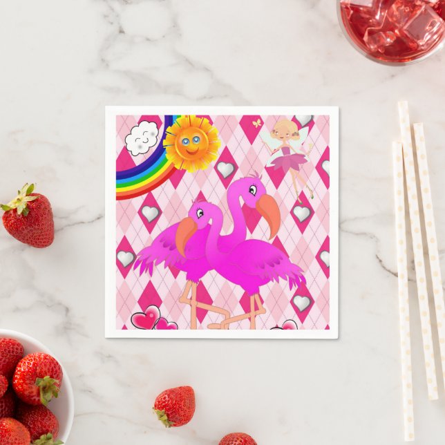 Paper Napkins, Fairy Flamingos Rainbow Sun Serviette (Beispiel)