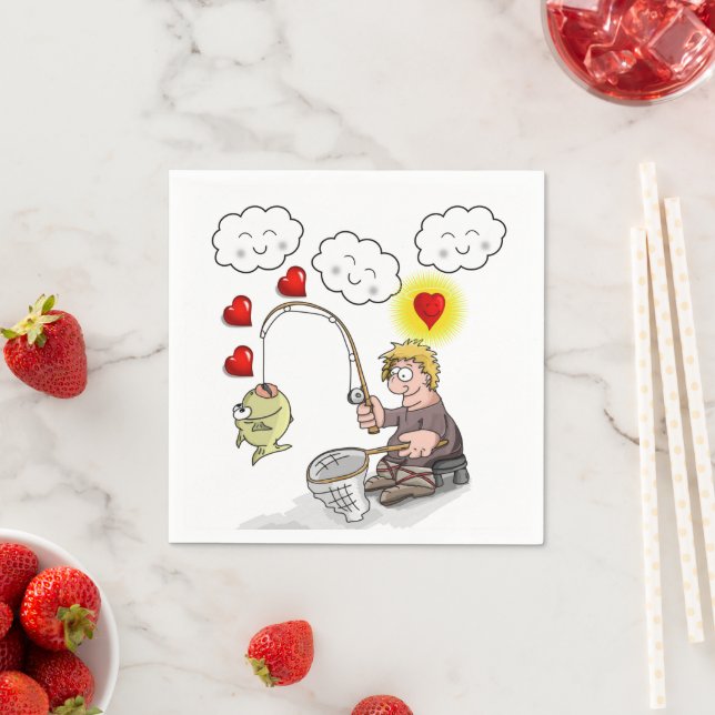 Paper Napkins, Fisherman Fishing Fish Clouds Serviette (Beispiel)