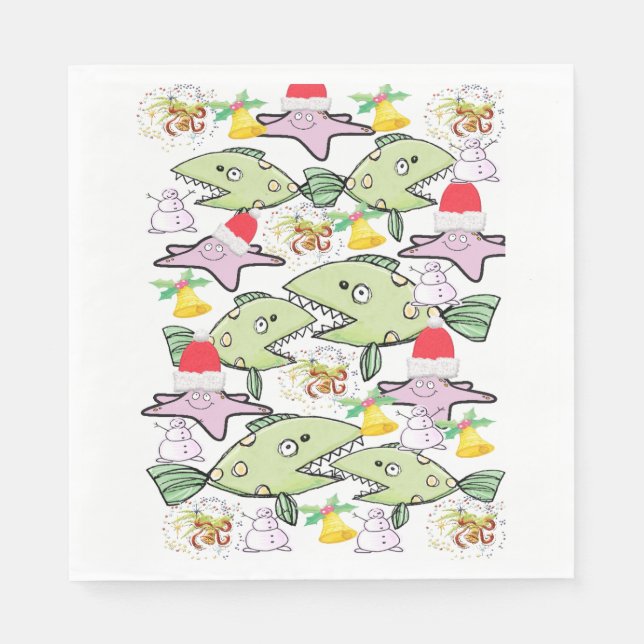 Paper Napkins, Frohe Weihnachtshai Serviette (Vorderseite)