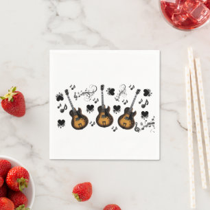 Paper Napkins, Gitarren-Musiknoten, Schwarze Herze Serviette