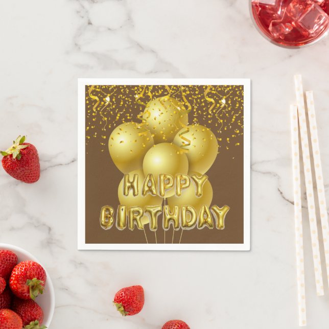 Paper Napkins, Gold Balloons glücklich zum Geburts Serviette (Beispiel)