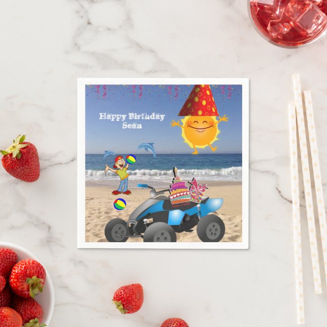 Paper Napkins, Happy Birthday Boy Beach Sun Serviette (Beispiel)