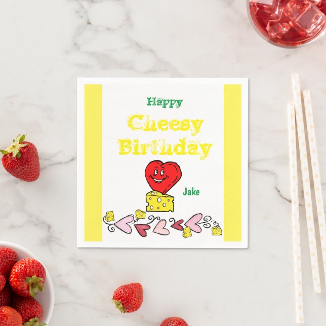 Paper Napkins, Happy Birthday Cheesy Käse Herz Serviette (Beispiel)