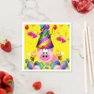 Paper Napkins, Happy Birthday Pink Pig Hummel Serviette