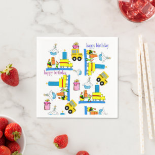 Paper Napkins, Happy Birthday Trucks Bus Serviette