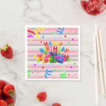 Paper Napkins, Stripe Happy Birthday