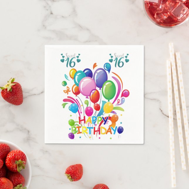 Paper Napkins, Sweet 16 Happy Birthday Serviette (Beispiel)