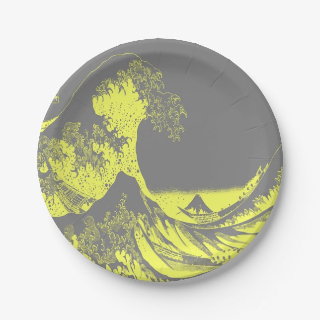 Paper Napkins The Great Wave Yellow & Gray Pappteller (Vorderseite)