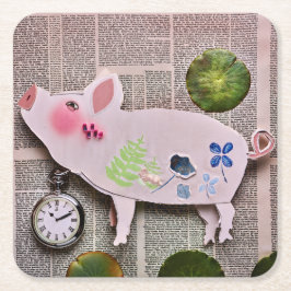 Paper Pig Coaster Rechteckiger Pappuntersetzer