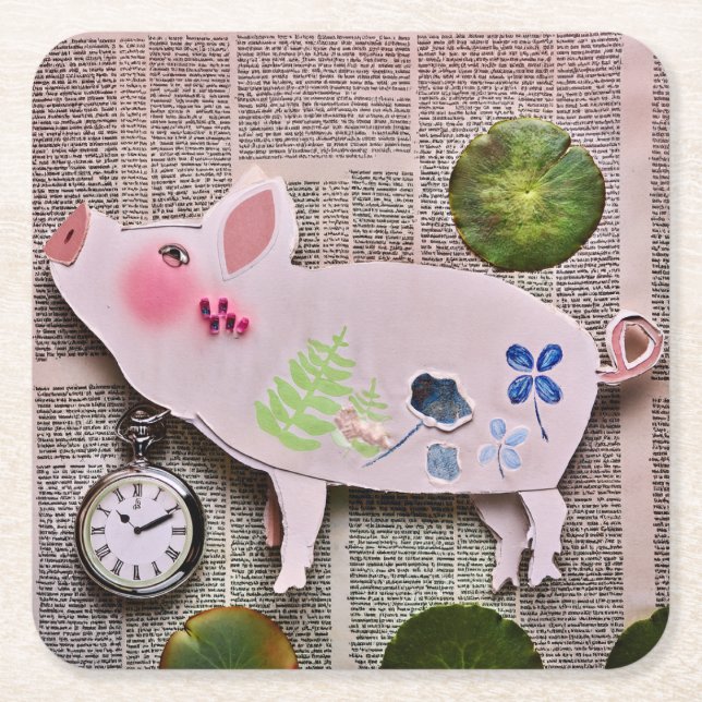 Paper Pig Coaster Rechteckiger Pappuntersetzer (Vorderseite)