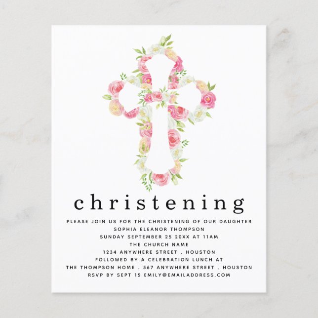 PAPER Pink Florals Cross Christening Flyer (Vorne)