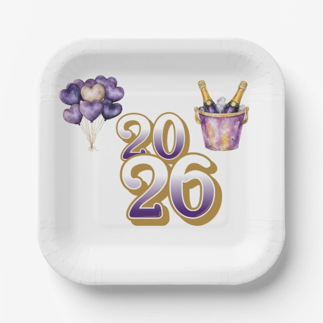 Paper Plate-Happy New Year 2026 Tableware Set Pappteller (Vorderseite)