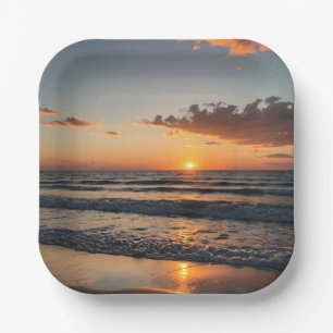 Paper Plate mit Sonnenuntergang Strand Urlaub Somm Pappteller