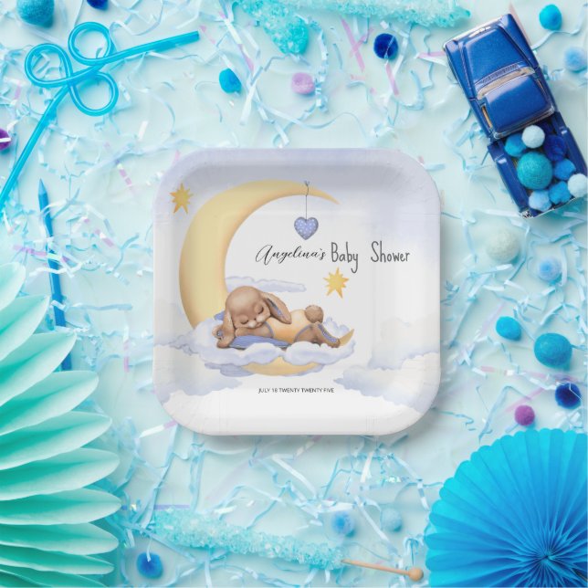 Paper Plate with a cute sleeping plush bunny. Pappteller (Party)