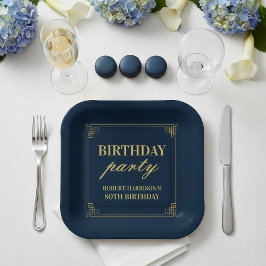 Paper Plates Birthday Party Navy & Gold 80th Pappteller