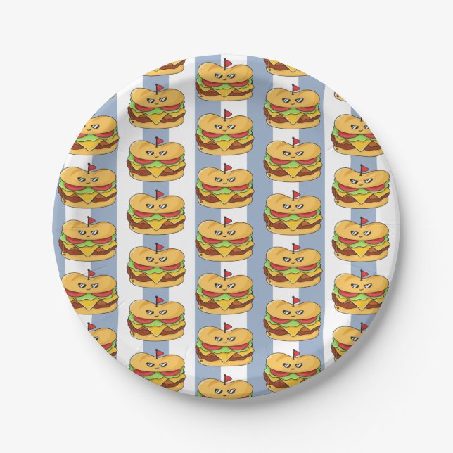 Paper Plates, Blue & White Stripe Chicken Sandwich Pappteller (Vorderseite)