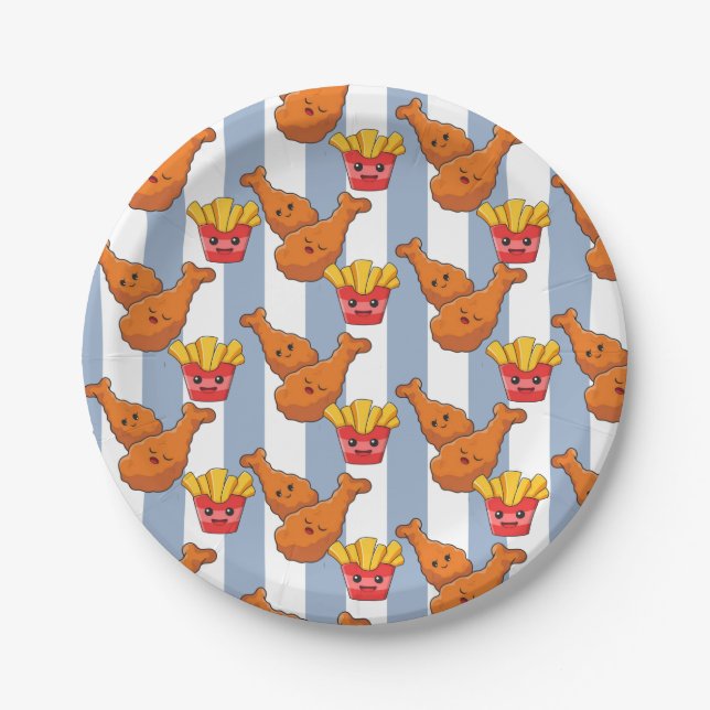 Paper Plates, Blue & White Stripe French Fries  Pappteller (Vorderseite)
