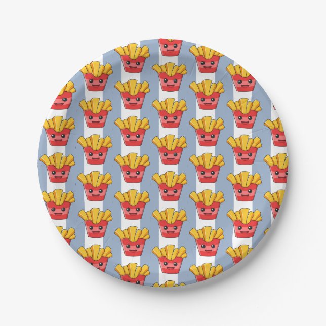 Paper Plates, Blue & White Stripe French Fries Pappteller (Vorderseite)