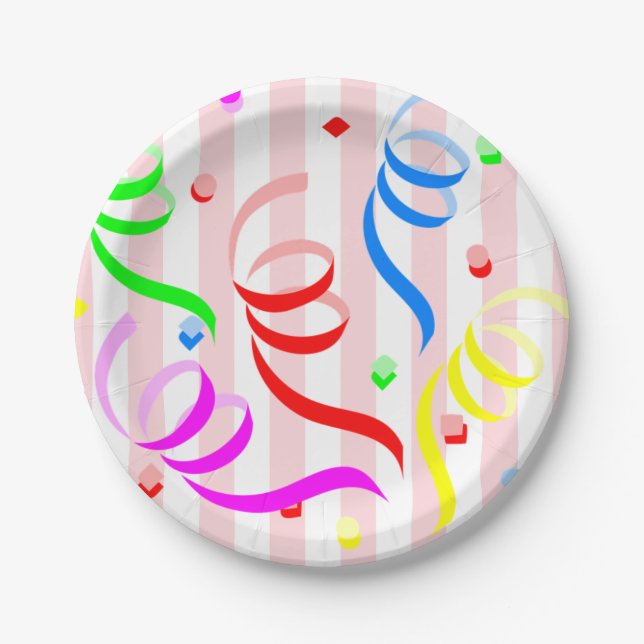 Paper Plates,  Pink & White Stripe Confetti Pappteller (Vorderseite)
