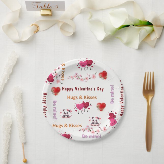 Paper plates Valentine's Day Couple Red Hearts Pappteller (Hochzeit)
