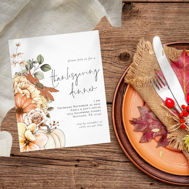 PAPER Pumpkin Floral Thankgiving Dinner Einladung Flyer (Von Creator hochgeladen)