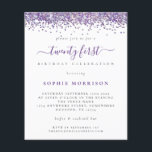 PAPER Purple Glitter Twenty First Party Flyer<br><div class="desc">Purple Glitter Twenty First Party lädt ein. A great value PAPER (not card) alternative WITHOUT ENWICKES at SMALLER size 4.5" x 5.6" and at budget price. (Standard A6 enwickes are the nearest size to fit) Borders of falsch purple glitter are at the top on each side, and twenty first is...</div>