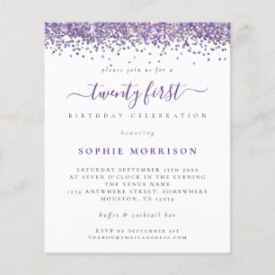 PAPER Purple Glitter Twenty First Party Flyer