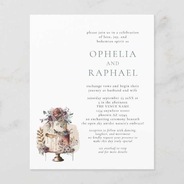 PAPER QR Code Bohemisch Hochzeitstorte Blue Einlad Flyer (Vorne)