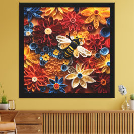 Paper Quilling Design Bee surrounded by Flowers Leinwanddruck