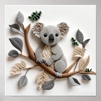 Paper Quilling Koala Poster, Kids Room, Nursery. Poster