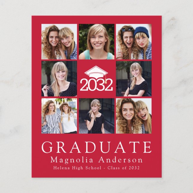 PAPER Red Graduate Cap Tassel Foto Ankündigung Flyer (Vorne)