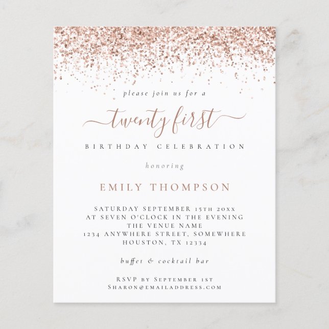 PAPER Rose Glitter Girly 21st Party Einladung Flyer (Vorne)