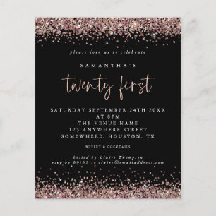 PAPER   Rose Gold Glitter Schwarz 21. Party-Einlad Flyer