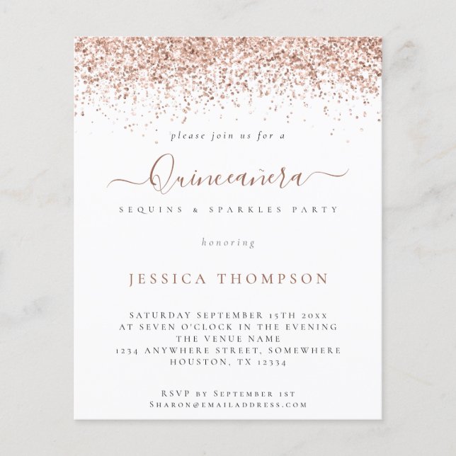 PAPER Rose Gold Glitzer Quinceañera Einladung Flyer (Vorne)