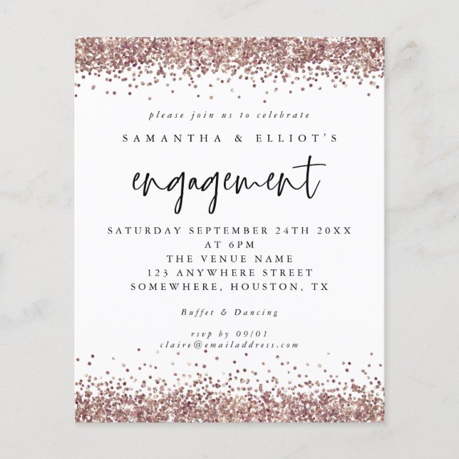 PAPER Rose Gold Glitzer Verlobung Weiße Einladung Flyer (Vorne)